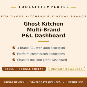 Hoja de cálculo de pérdidas y ganancias para cocinas fantasma / Pérdidas y ganancias multimarca / Excel Google Sheets