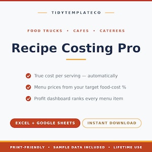 Recette Costing Pro | Food Truck, calculateur de prix de menu de restaurant (téléchargement numérique)