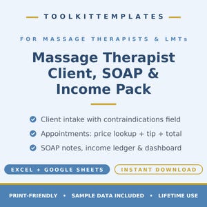 Massage Therapist Client, SOAP Notes & Income Tracker Excel | LMT Business Pack