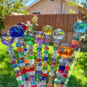 25 inch, 14 inch round top crystal garden stake, fairy garden stake, Mothers  Day , potted plant stake, gift for her, rainbow catcher stake