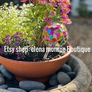 glass mosaic watering globe, self watering stake, colorful glass mosaic, garden stake, Mother’s Day, gift, water saving, potted plant art