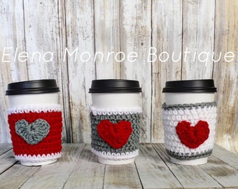 Crochet Valentine's Day theme cup cozy, sweetheart cup cozy, Valentine's Day gift, thank you gift, heart cup cozy, anniversary gift