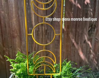 14 inch moon phase potted plant trellis, fairy garden stick, astrological decor, yard art, plant accessories, pagan garden art, moon phase