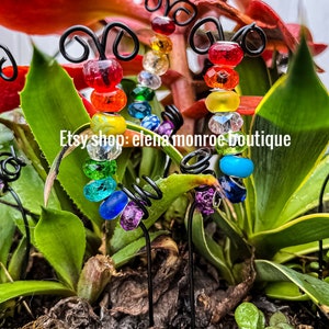 Handmade Rainbow Glass Bead Caterpillar Garden Stake