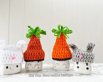 Crochet Easter Marshmallow Mug Hat: Handmade Bunny Carrot Spring Decor