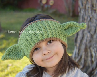 Handcrafted alien theme ear warmer, alien headband, knitted alien  hat, crochet Yoga hat, space warrior theme, yod headband, yod ears