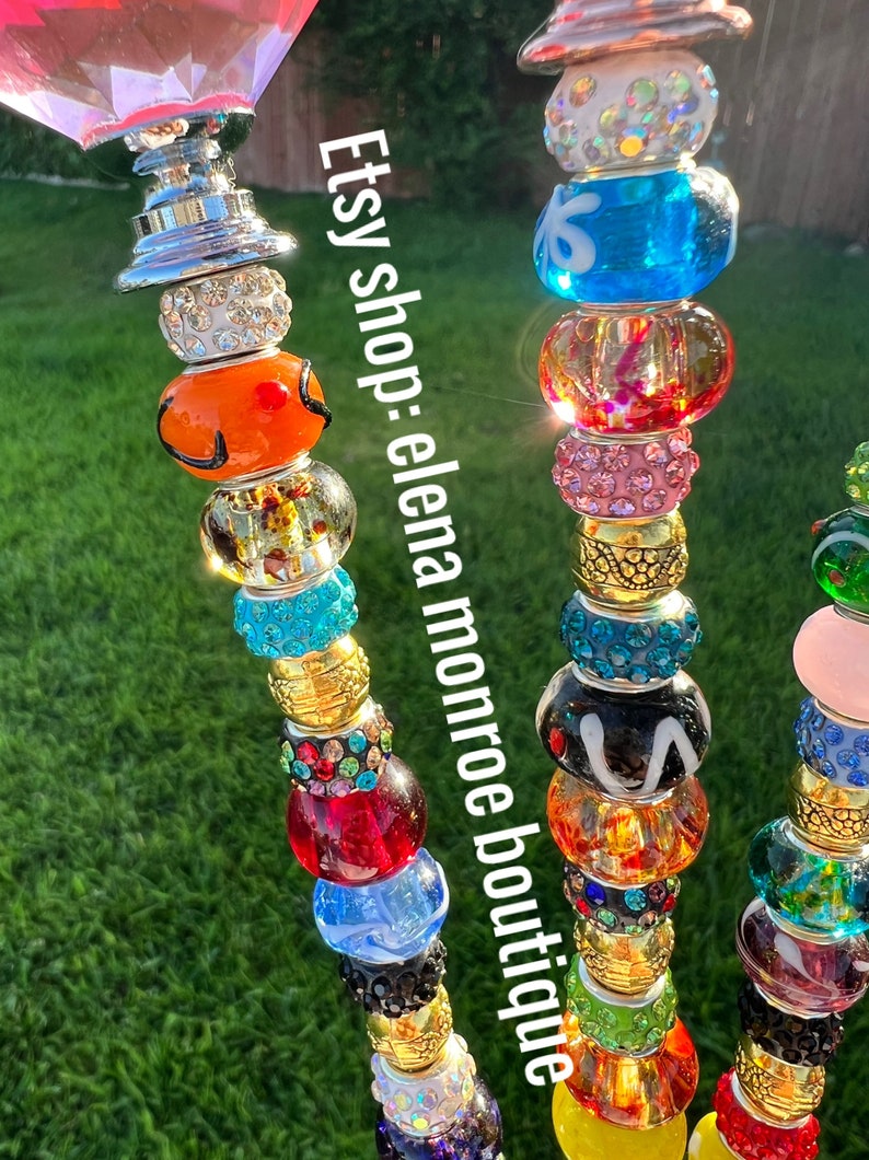 14 Inch Glass Bead Garden Wand Jeweled Garden Stake Potted Etsy