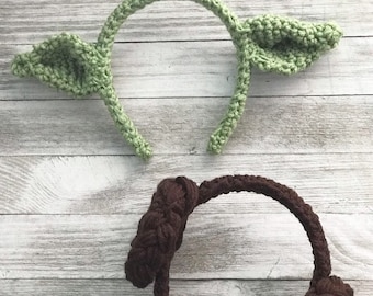 Orelhas de alienígena de crochê, coques de princesa, orelhas do Yoda, coques da Princesa Leia, faixa de cabeça do Yoda, faixa de cabeça da Oktoberfest, tranças bávaras, faixa de cabeça da Leia,