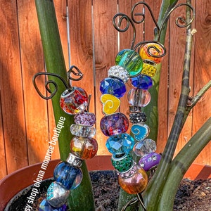 7 Inch Jeweled garden stake, caterpillar garden stake, fairy garden stake, caterpillar sun catcher, Mother’s Day, floral bling, glass beads