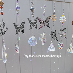 Butterfly sun catcher, indoor/outdoor sun catcher, fairy garden, prism, jeweled garden, glass beads, boho, crystal sun catcher, energy