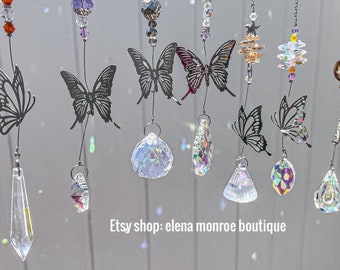 Butterfly sun catcher, indoor/outdoor sun catcher, fairy garden, prism, jeweled garden, glass beads, boho, crystal sun catcher, energy