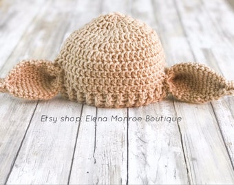 Crochet elf hat, crochet wizard servent hat, crochet wizard slave hat, storybook elf hat, alien ears hat