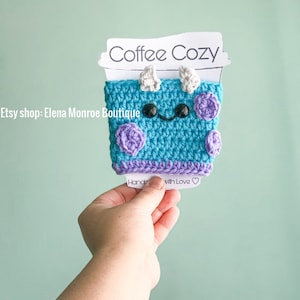 Crochet Monster coffee cozy, monster theme cup cozy, popular monster theme, baby monster, mike and Sullivan, monster cartoon