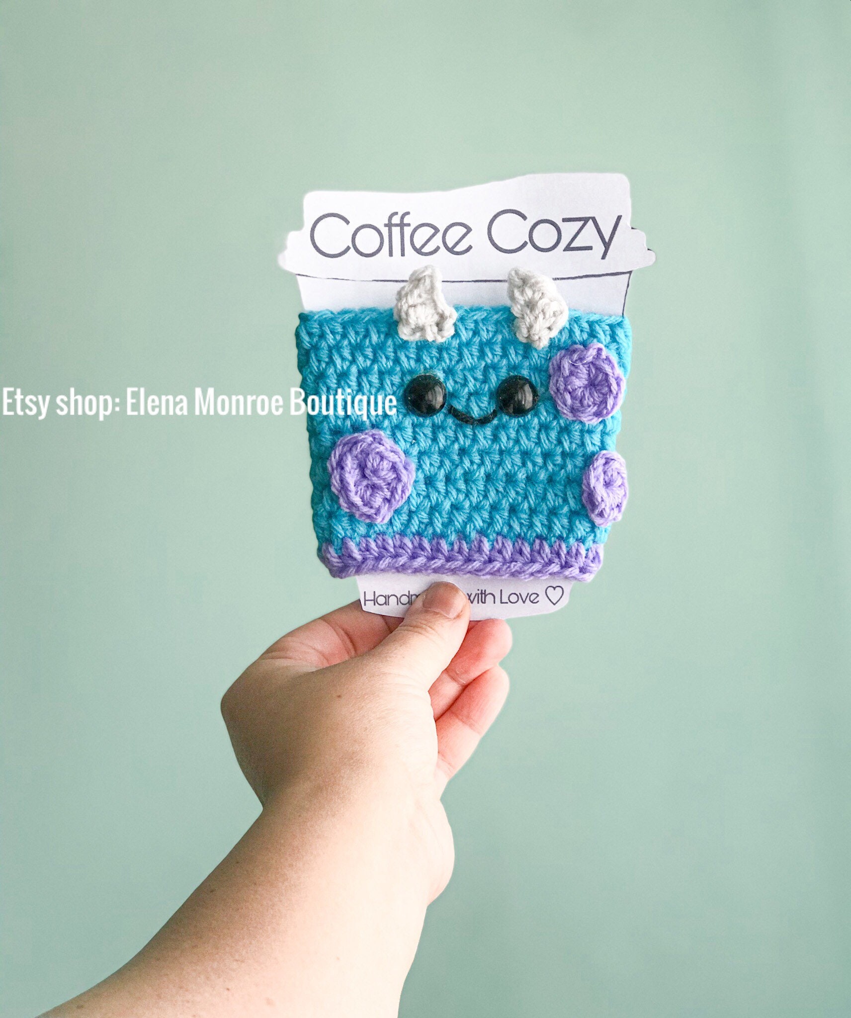 Handmade Crochet Monster Coffee Cozy: Stretchy Cup Sleeve