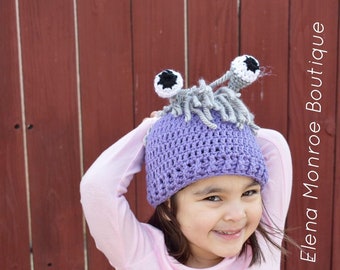 Crochet monster inspired hat, girl monster hat, purple monster hat, Boo!!!, Halloween baby costume hat, cute monsters theme hat, eyes