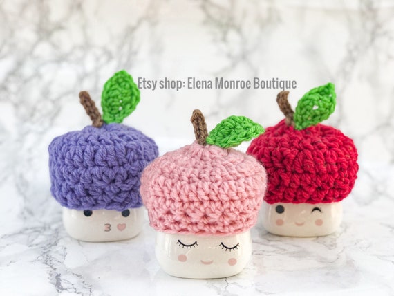 Handcrafted Fruit Hat for Marshmallow Mug: Apple, Peach, Plum
