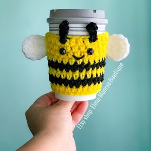 Handcrafted bumble bee cup cozy, spring bee drink sleeve, bee theme coffee cup cozy, get well gift, easter cup cozy, Mother's Day gift