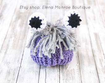 Crochet monster inspired hat girl monster hat, crochet monster hat, Boo!!!costume, Halloween baby costum hat, crochet monsters theme hat