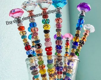 14-25 inch, glass bead garden wand, jeweled garden stake, potted plant sun catcher, jeweled sticks, fairy garden stake, Mother’s Day gift,