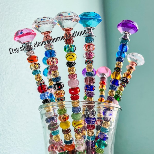 14-25 inch, glass bead garden wand, jeweled garden stake, potted plant sun catcher, jeweled sticks, fairy garden stake, Mother’s Day gift,