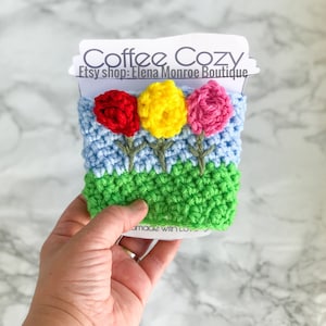 Crochet flower cup cozy, flower cup sleeve, rose coffee Sleeve, flower cup, rose cup, reusable coffee cozy, knitted cup coffee cozy, summer