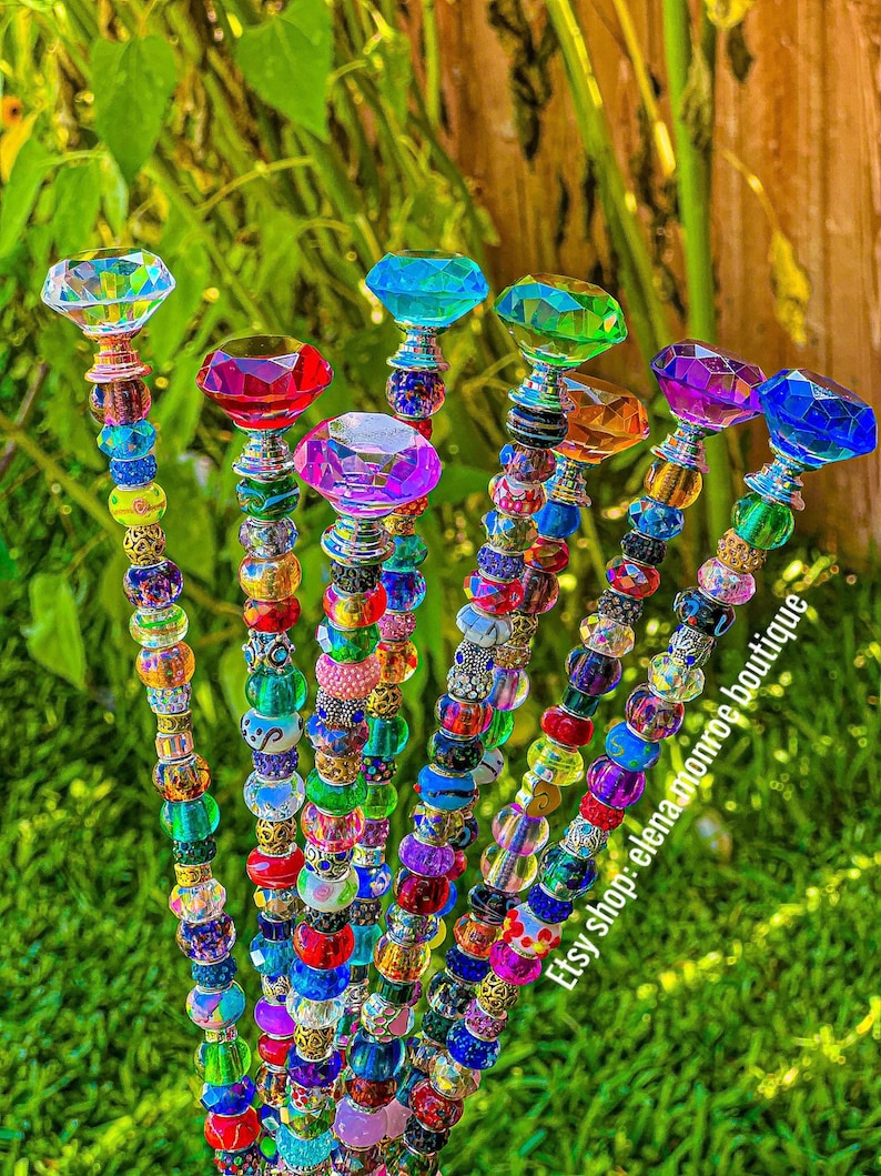 14 Inch Fairy Garden Stakes Glass Bead Garden Wands Crystal Etsy