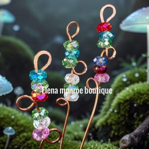 14/12/11 inch Solid copper Potted plant stake, electroculture stake, fairy garden , boho garden,  glass bead stake, suncatcher stake, gift