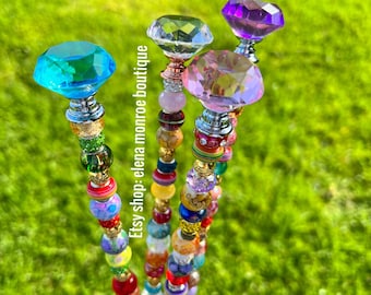 Large Sun catcher garden stakes, fairy garden stakes, glass jeweled garden stake, garden bling , gift for her, yard art, floral bling,