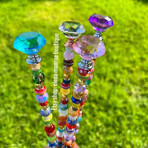 Large Sun catcher garden stakes, fairy garden stakes, glass jeweled garden stake, garden bling , gift for her, yard art, floral bling,