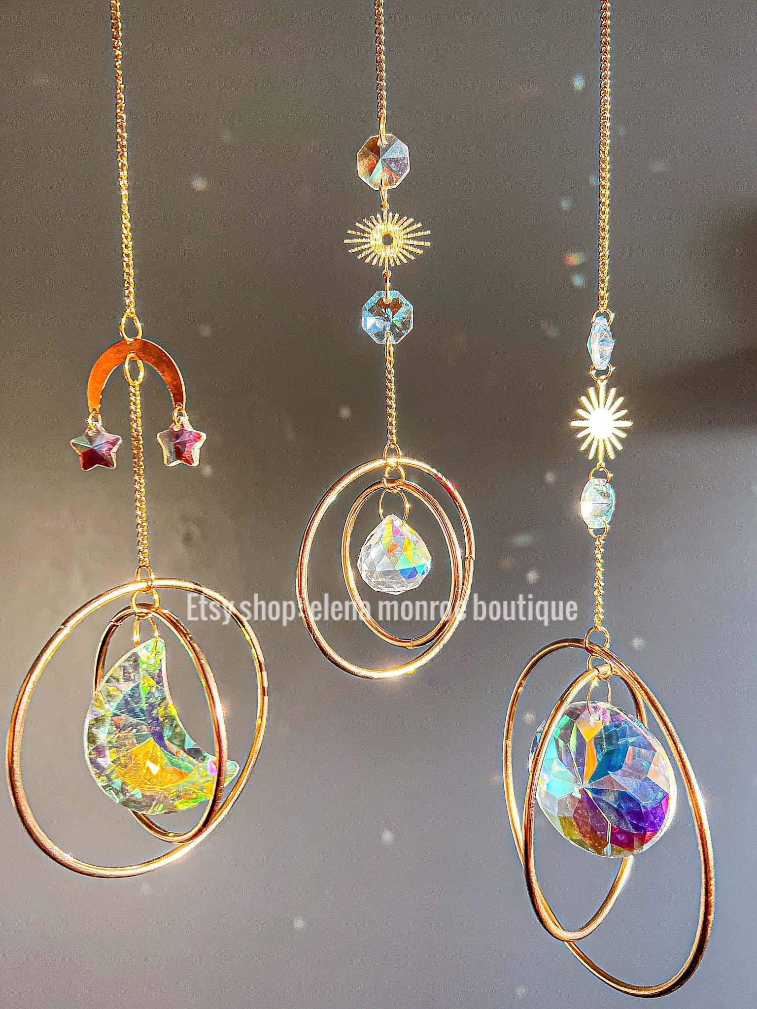 Sun Moon Stars and Earth Suncatcher Spherical Prism Boho Etsy