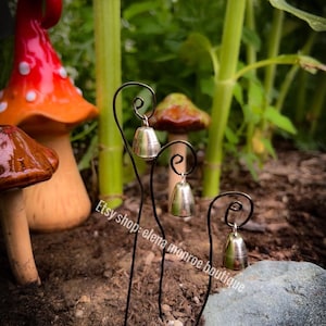Miniature shepard hook, fairy garden door , fairy cottage decor, potted plant charms, pagan garden bells, terrarium accessories, mini bells