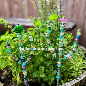 Glass bead cactus plant stake, desert theme yard art, fairy garden stake, cactus garden decor, glass bead potted plant stake, plant