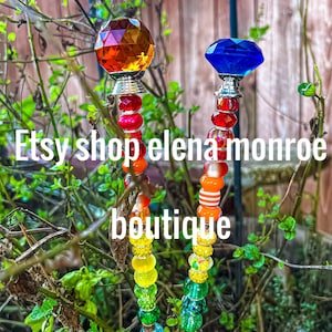 Rainbow Jeweled Fairy Garden Stake: Glass Beaded Garden Decor