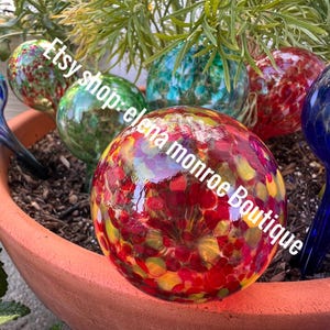 glass watering globe, blown glass watering stick, fairy garden theme, birthday gift, Mother’s Day, glass garden art, potted plant accessory