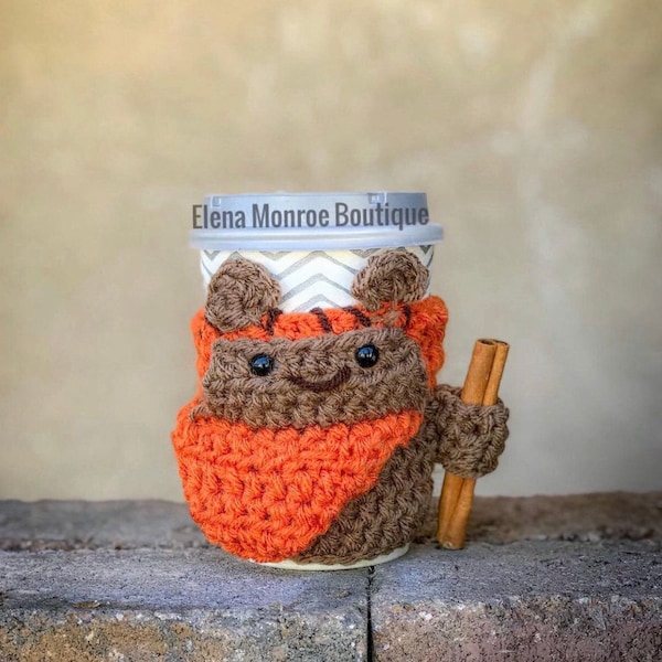 Crochet Ewok coffee cozy, bear theme cup sleeve, Disney inspired cup cozy, reusable disposable cup sleeve, Star Wars cup  cozy