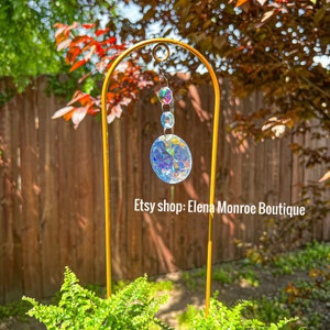 16.5  inch crystal garden stake, fairy garden stake, potted plant trellis, garden art, garden decor, moon phase, jeweled garden stake