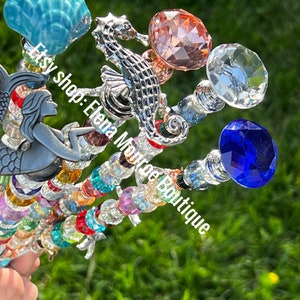 Glass Bead Garden Stake: Mermaid & Starfish Nautical Decor
