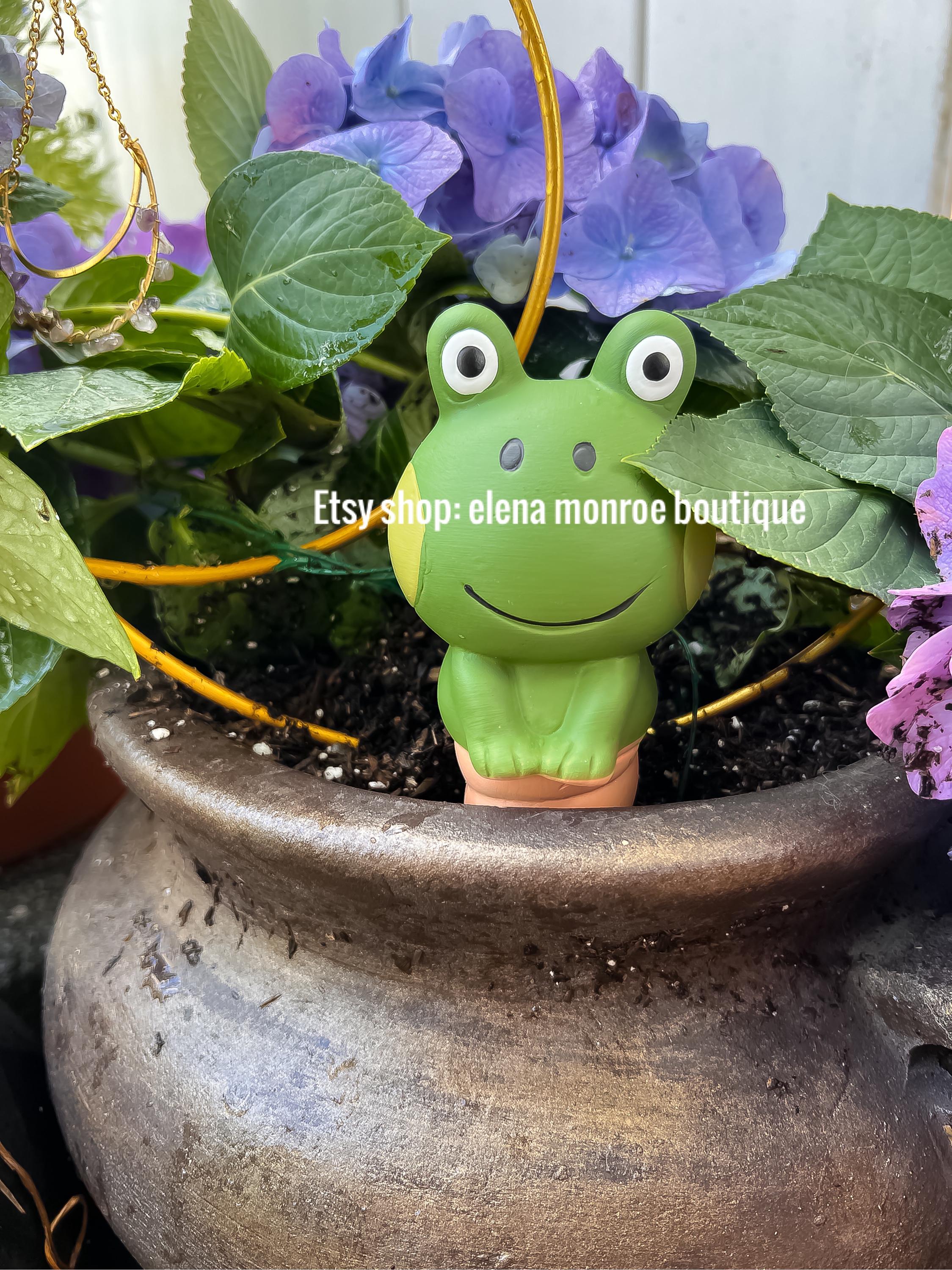Terracotta Self Watering Spike, Frog Theme Garden Art, Water Wise