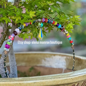 Beaded Garden Trellis: Rainbow Glass Sun Catcher, Fairy Plant Stake (15.5 inch)