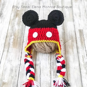 Crochet mouse hat, vintage mouse hat, mouse ears, classic mouse hat, mickey hat, mickey beanie, mickey theme hat, mouse theme hat, mickey