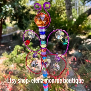 14 inch butterfly theme suncatcher garden stake, fairy garden stake, jeweled garden stick, butterfly yard art, whimsical light catcher, wire
