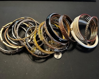Lot of 25 Bangles Bracelets, Gold & Silver Tone, Enamel with Different Styles