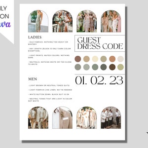 V2. Wedding Guest Dress Code, Editable Canva Template. Wedding Attire, Bridal Party, Groomsmen, Family of the Bride & Groom.