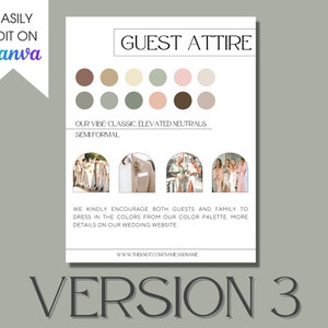 Version 3 - Wedding Guest Dresscode. Editable Canva Template. Wedding Attire, Bridal Party, Groomsmen, Family of the Bride & Groom.
