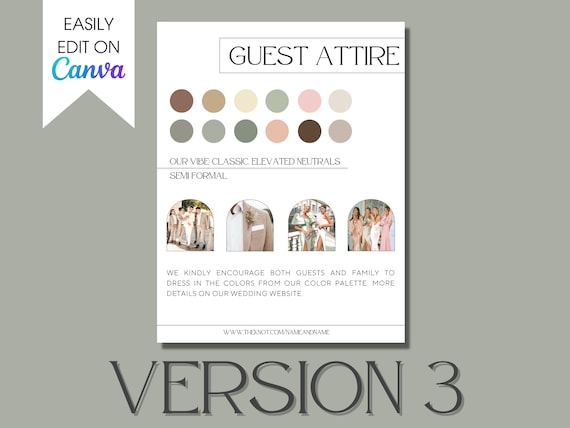 Wedding Guest Dress Code: Neutral Attire Canva Template (Digital Download)