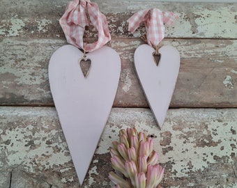 Hand Painted Hanging Wooden Hearts - Set of 2