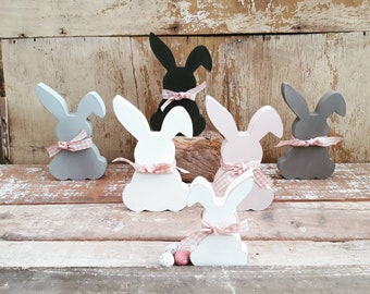 Handpainted Wooden Bunny Ornament: Easter Spring Decor