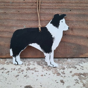 Hanging Border Collie Dog Ornament, Handpainted Decoration