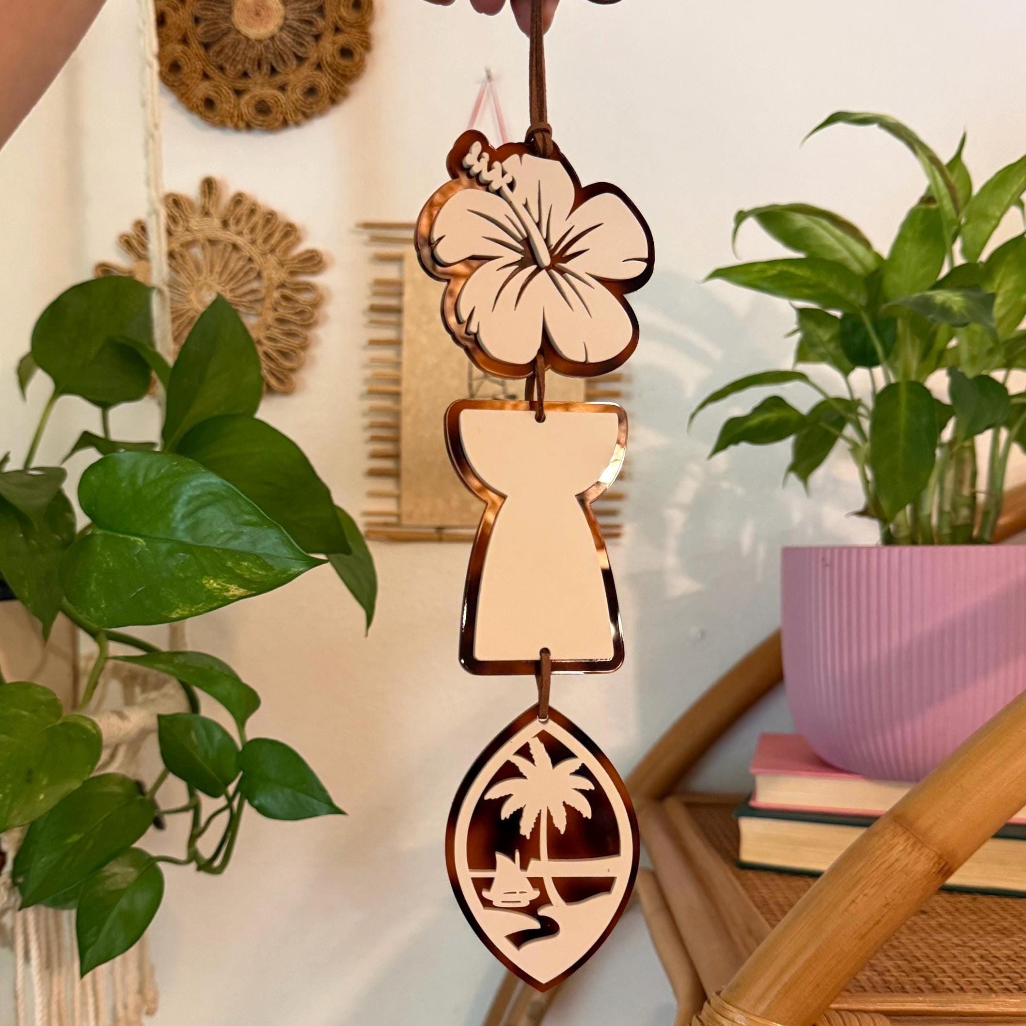 Guam Rear View Hanger or  Wall Decor  - Chamorro Car or Home Accessories - Chamoru Wall Art  - Guam - Tropical   - Modern Boho