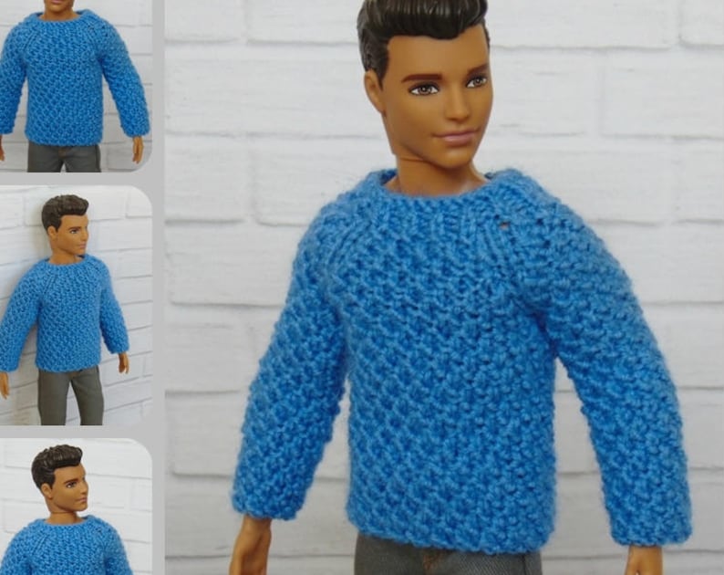 Häkeln Blaue Kleidung Junge Barbie Pullover Puppe Gestrickte Häkeln Blaue Kleidung Junge Barbie Pullover Puppe Gestrickte